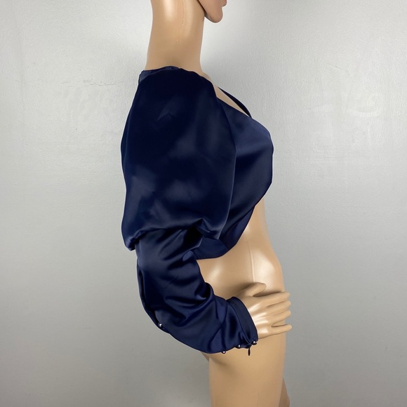 NEW NBD REVOLVE BLUE SATIN LONG SLEEVE CROP TOP - Picture 5 of 8